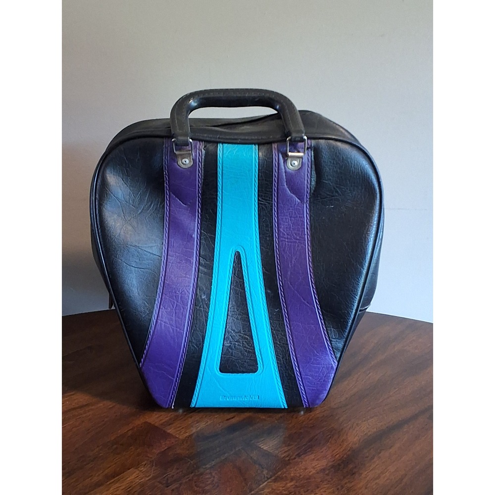 Vintage Brunswick Bowling Bag Black Purple Teal Retro There is a hole SEE PICS